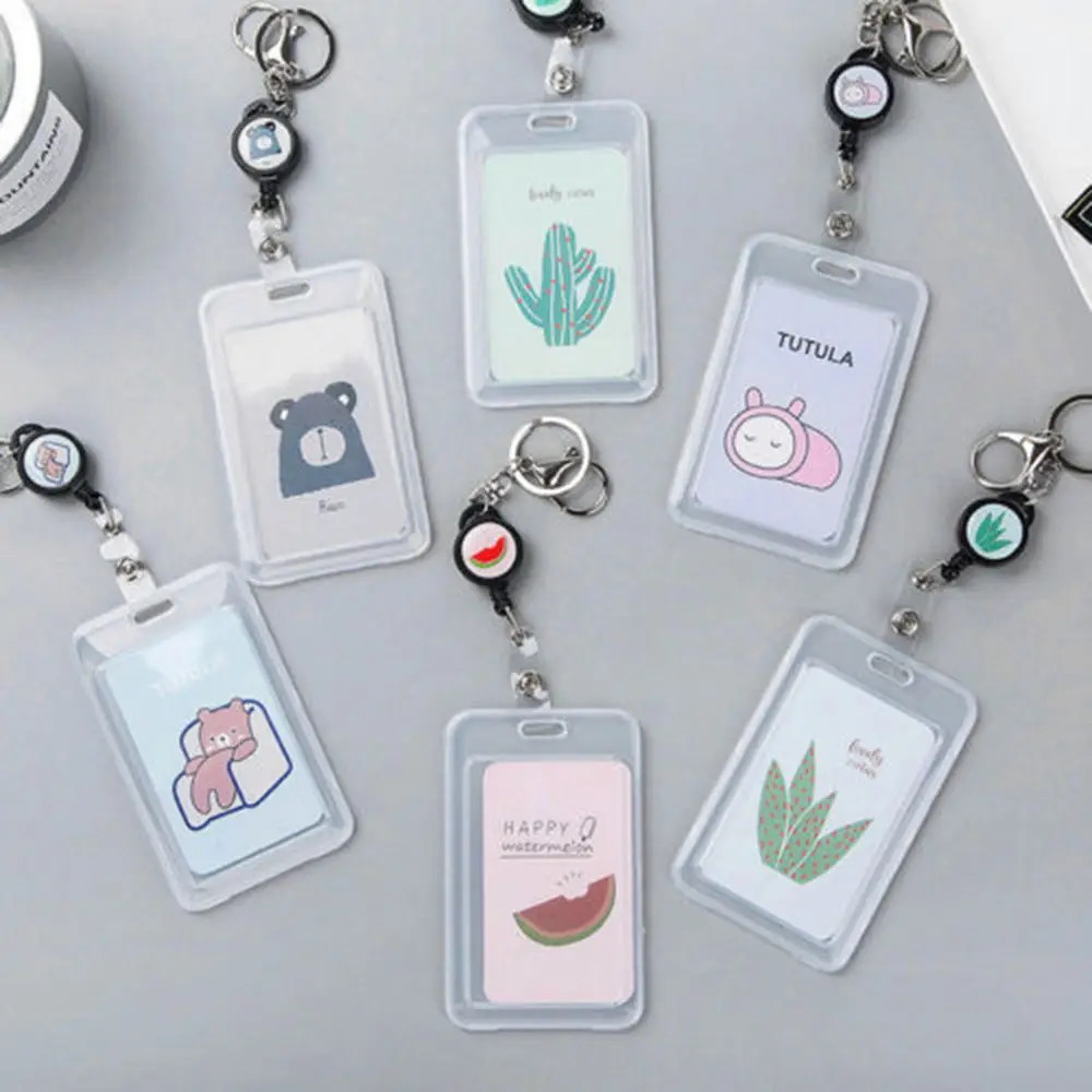 1PCS Plastic Cute Cartoon ID Bus Card Pass Holder Keyring Key Chain