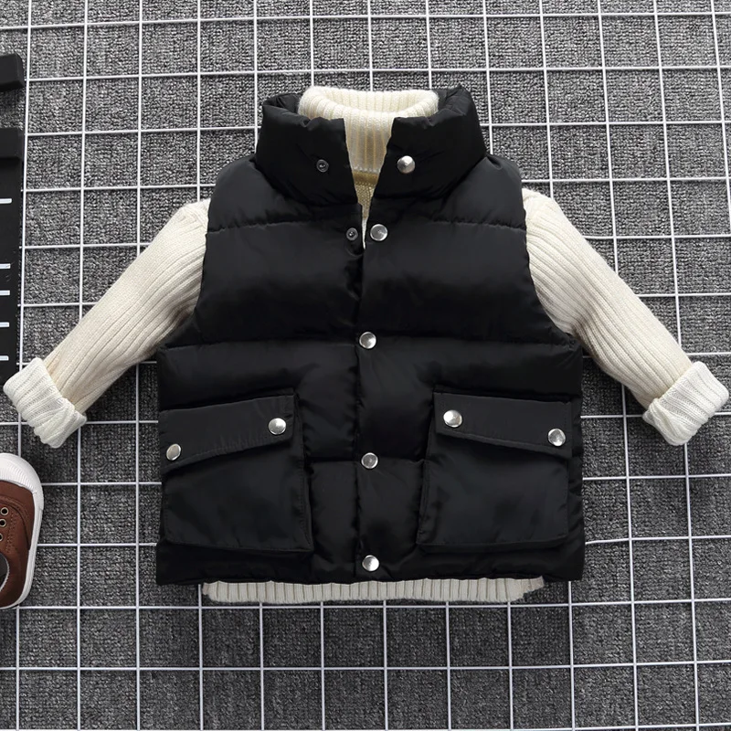 Spring/Autumn/Winter Children Waistcoat Boys Girls Stand Collar Solid Cotton Padded Coat Warm Sleeveless Vest Jacket BC287