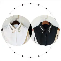 Новые модные женские шифон воротники со стразами и бисером поддельные съемный воротник белый/черная одежда аксессуары искусственного