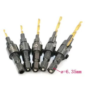 

5pcs Woodworking Hole Opener Set Hardware Tool Counterbore Drill Titanium Plated Hexagon Countersunk Drill