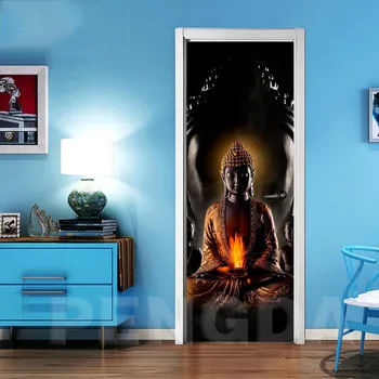 

Door Stickers Canvas Home Decor Buddha Renew PVC Mural Paper Print Art Picture Self Adhesive Waterproof Wallpaper For Bedroom