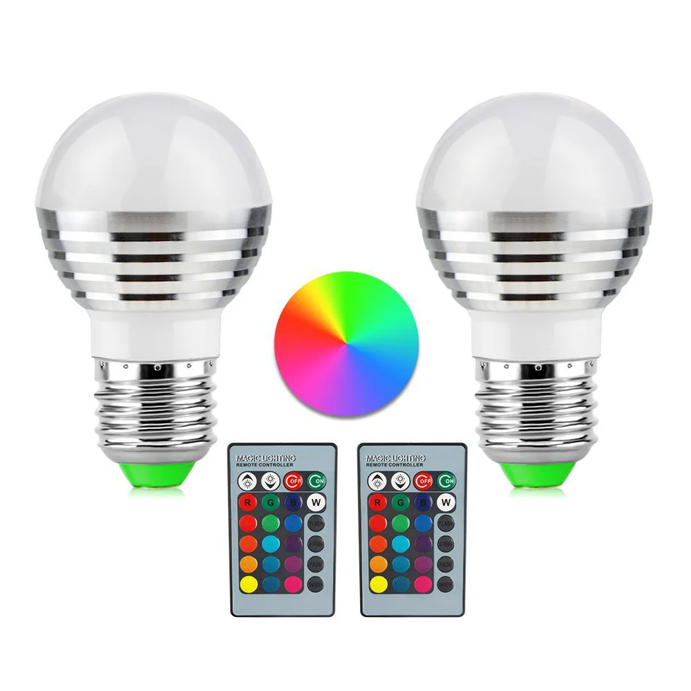2Pcs RGB LED Lamp AC85 265V 3W E27 LED 16 Color Bulb Changeable Lamp