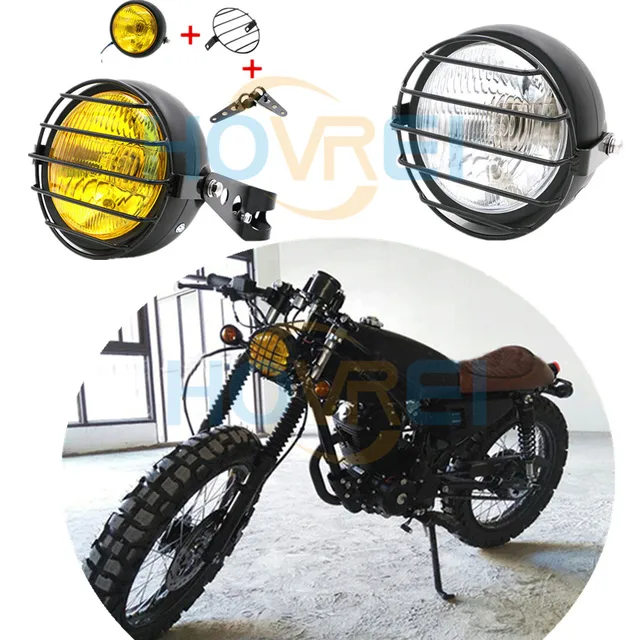 12v 35w 6 Motorcyle Metal Grid Retro Front Headlight With Brackets 12v 35w 6 Motorcyle Metal Grid Retro Front Headlight With Brackets Headlamp For Harley Cafe