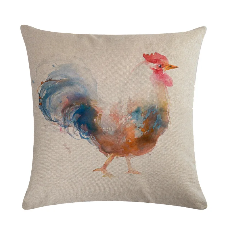 Color Chicken Pillow Cushion Cover American Country Style Printed Square Pillowcase Gallery Casual Decorativechicken Pillow Case
