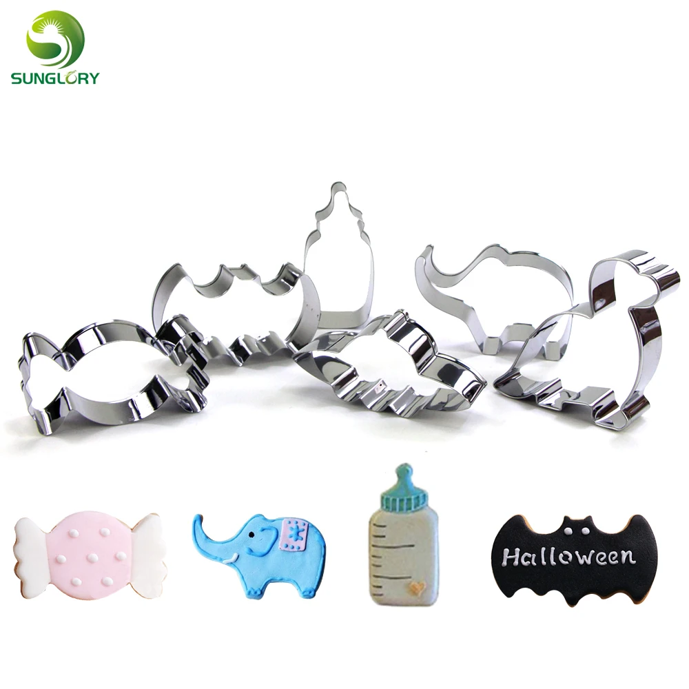 

Stainless Steel Dinosaur Cookie Cutter Biscuit Mold Elephant Candy Milk Bottle Bat UFO Cookie Mold Fondant Pastry Baking Tools