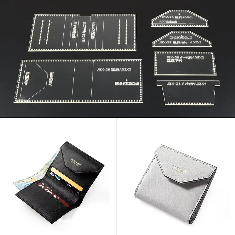 

1 Set Durable Acrylic Template Sewing Pattern for DIY Folded Small Leather Wallet Handmade Leather Craft Accessories