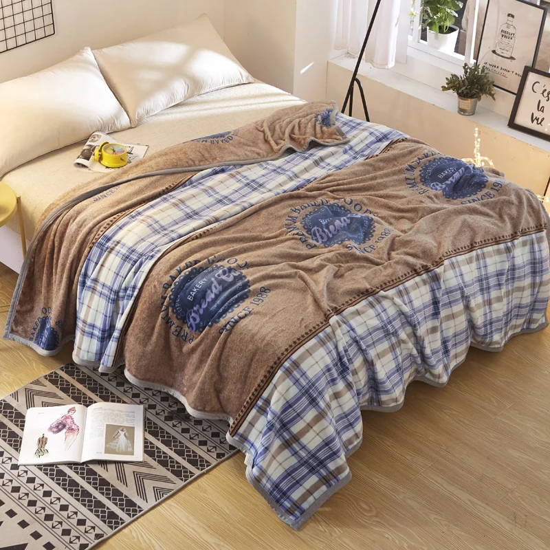 

Fashionable Lovely Green Cactus Pattern Christmas Gifts Thick Ferret Velvet Throw Blanket Layers Blue Grid Blanket Adult Soft