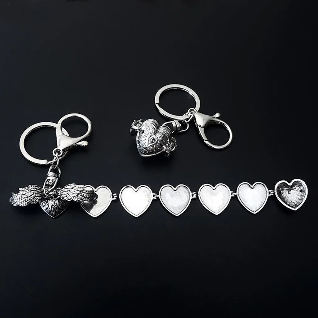 

Home&Nest Women Men 4 Slot Expanding Photo Locket Angel Wings Love Multilayer Phase Box Keychain Pendant Women's Jewelry Photo