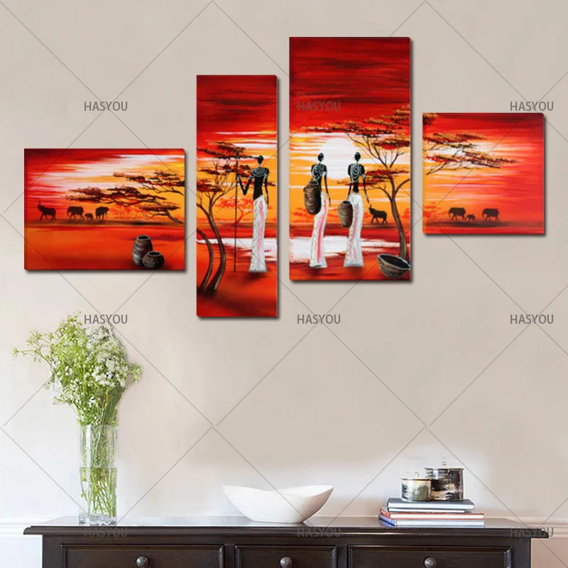 Unframed-4-Panels-Large-African-Landscape-Picture-Wall-Art-Handmade-Modern-Landscape-Oil-Painting-On-Canvas (2)