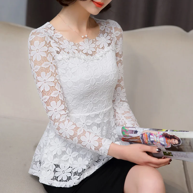 New Summer Blusas Peplum Top 2017 Black White Lace Blouse