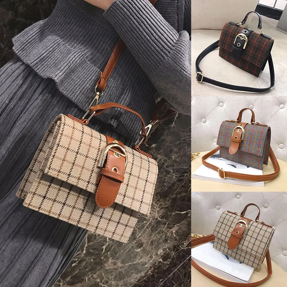 

Xiniu Women's Fashion Plaid Stripes Belt Buckle Crossbody Messenger Bags