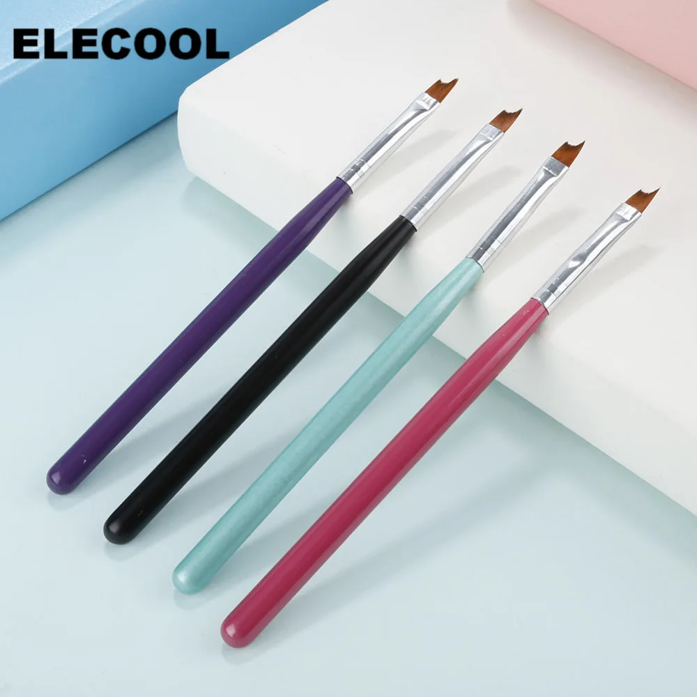 

ELECOOL 4 Colors Nail Half Moon French Light Therapy Pen Wood Handle Manicure Dotting Nail Art Tool