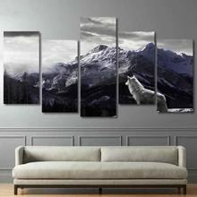 HD Stampe Su Tela di Arte Della Parete Soggiorno Complementi Arredo Casa Immagini 5 Pezzi Da Neve Altopiano Lupo Dipinti Animale Poster Quadro