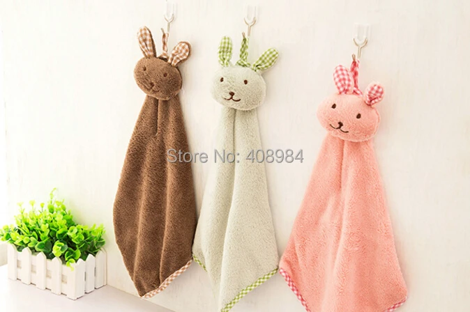 Полотенца для рук из бархата кораллового цвета с милыми мультяшными маленькими кроликами для кухни и ванной комнаты Скидка 40