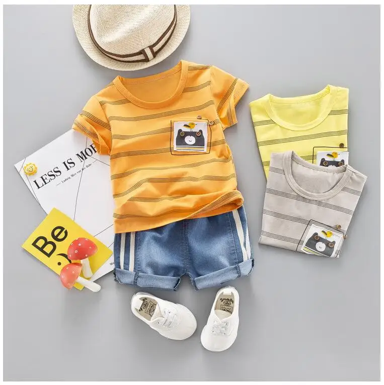 

2019 Summer Kids Children Clothes Suits Baby Boys Clothing Sets Striped T Shirt Shorts Infant Toddler Casual Suit