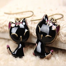 Новое поступление, милые серьги-гвоздики с кошечкой черного котенка для женщин и девушек, бронзовый цвет, подарок ne421