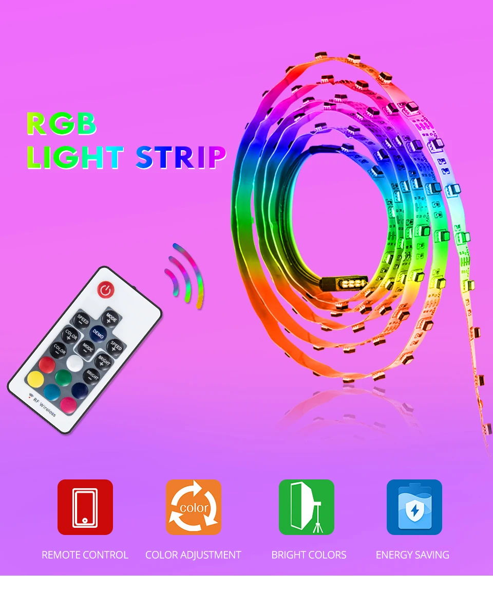 SATA RGB LED Strip Light Ribbon Tape 12V SMD 3535 Super Bright with Remote Controller Neon Background Light for PC Computer Case (1)