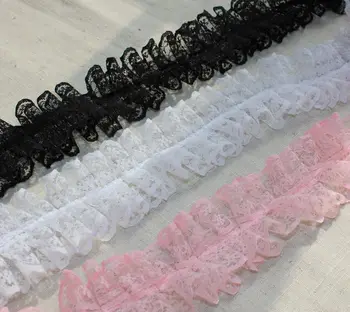

10yards/lot 4cm wide black/pink/white ruffle lace guipure lace trimming decoration diy handmade accessories