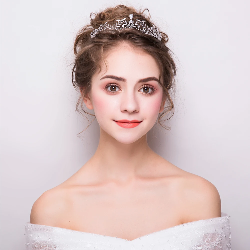 Женская свадебная тиара SLBRIDAL винтажная серебряного цвета с фианитами корона для