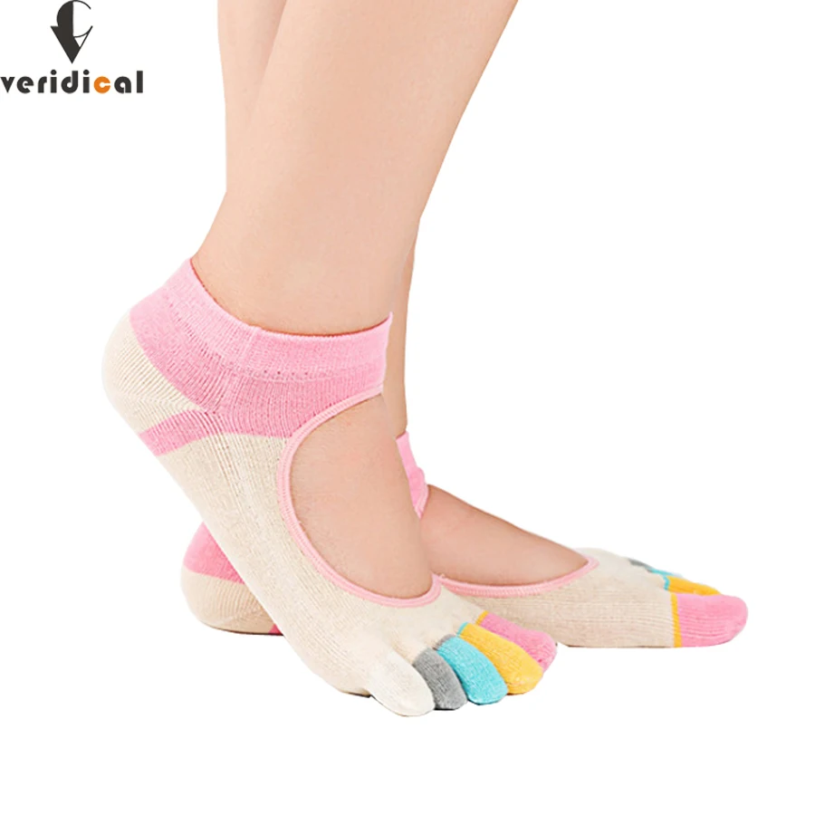 

VERIDICAL 5 pairs/lot Pilates Toe Socks Non-slip Durable Pilates Socks Half Toe Ankle Grip cool Five Finger sock free shipping