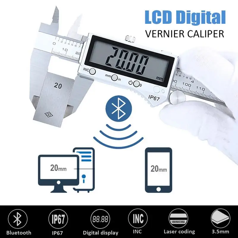 

High Type IP67 Bluetooth Waterproof 0-150MM Stainless Steel LCD Digital Caliper