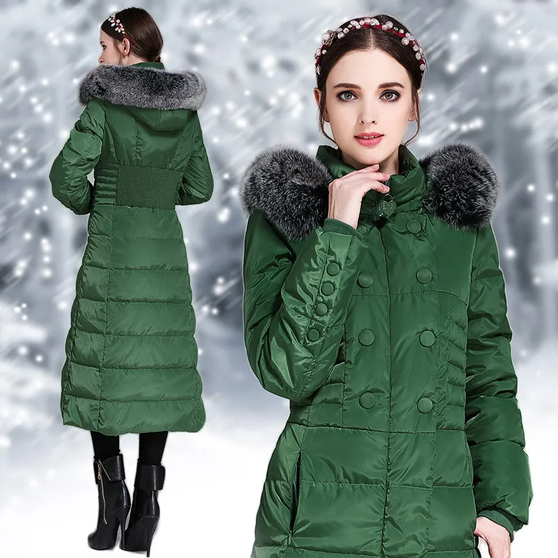 AYUNSUE 2018 Ladies Winter Warm Coat X-Long Women Down Jacket Fox Fur Collar Parkas Thicken Female Clothes Plus Size 5XL WYQ739