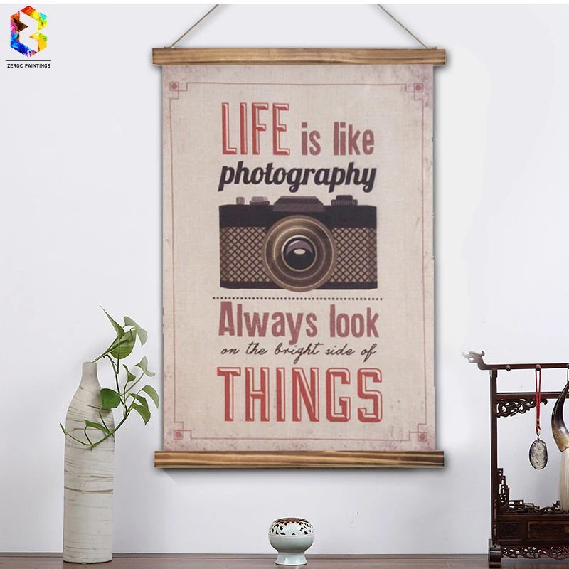 Vintage Life Quotes Linen Painting Wooden Framed Home ...