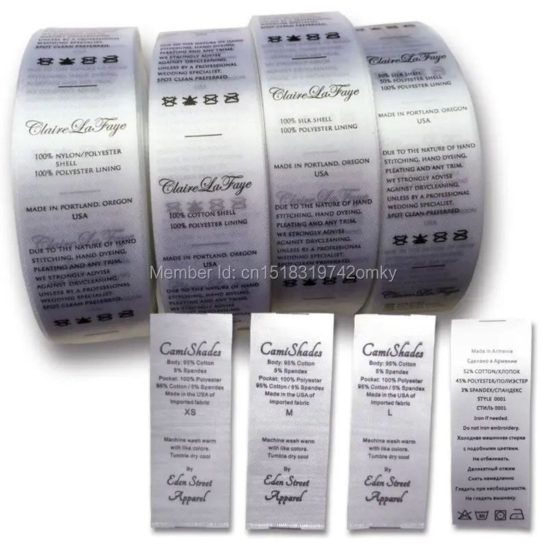 

custom clothing care labels/garment silk ribbon print tags/clothing labels Component label/fabric brand 1000 pcs a lot
