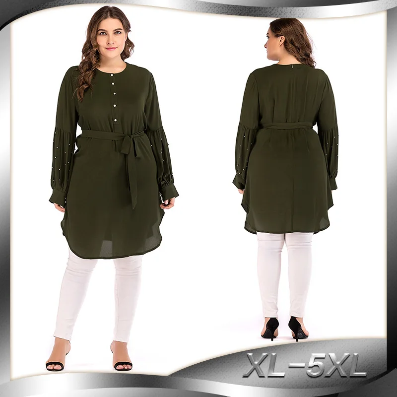

Women Muslim Dress O Neck Long Sleeve Big Size 5XL Beading Turkish Islamic Clothing Saudi Arabia Robe Musulmane