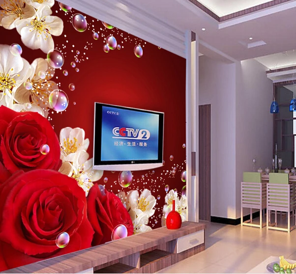 

can customized Eco-friendly 3d three-dimensional large murals sofa tv background wallpaper modern chinese style romantic rose