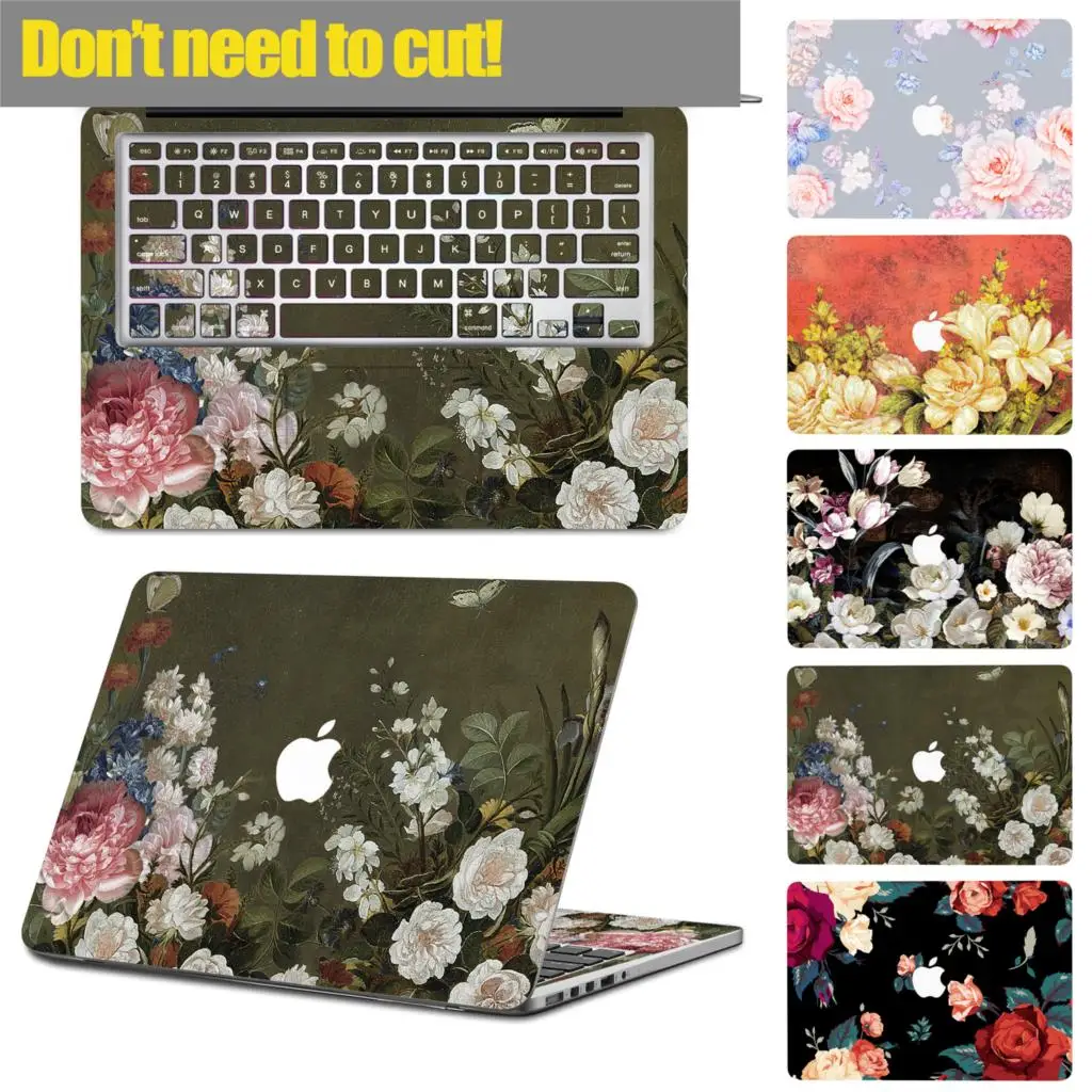 

Floral Design Decal Vinyl Skin Sticker for MacBook Air Pro 11 12 13 15 Inch Oil Painting Pattern, Don't Need To Cut Off