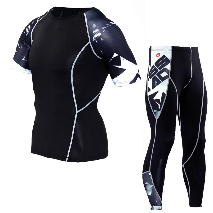 Одежда для фитнеса мужские колготки с коротким рукавом летние быстросохнущие эластичные Йога Спортивная одежда для бега набор