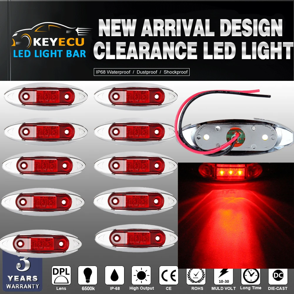 KEYECU 10PCS RED Universal LED Side Clearance Markers lights for Truck Trailer Boat ATV Easy to install Free end wire | Автомобили и