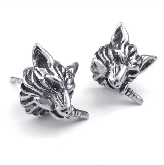

Mens Stainless Steel Gothic Tribal Dagger Wolf Stud Earrings Black Silver Drop Shipping