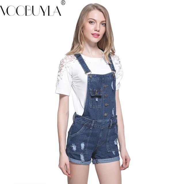 Shorts Jeans Womens 2017 Summer Strap Shorts Suspenders Mid Waist Denim