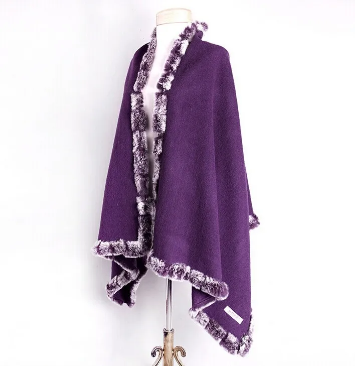 Темно-серый шарф из шерсти с кроличьим мехом, шали, корейский стиль, женская модная накидка, винтажная шаль, пончо 180*70 см 011605