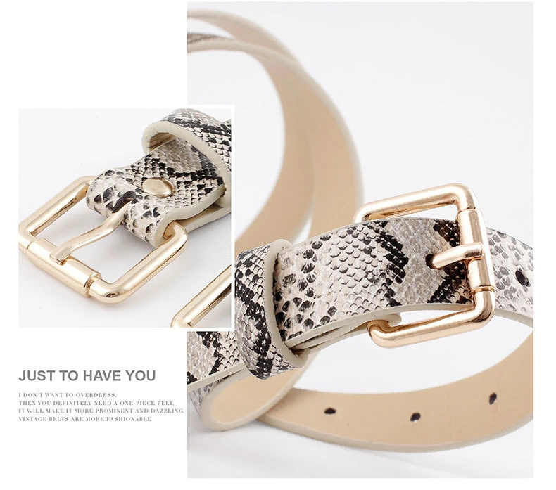 Wholesale Snake Print Leather Belts For Women High Quality Vintage Female Dress Belt Gold Square Pin Buckle Jeans Waistband 834