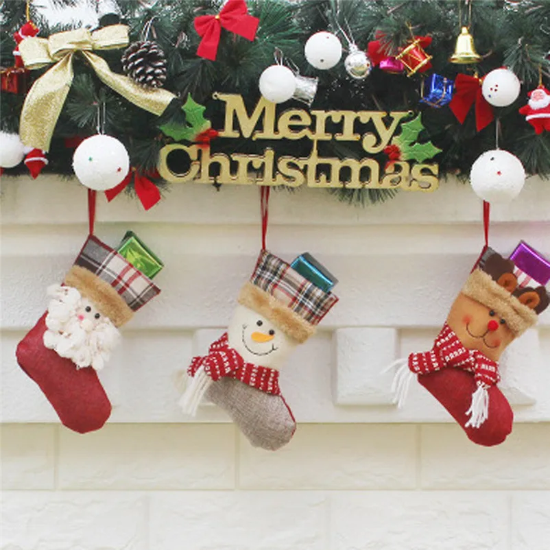 Santa Claus products Snowman Elk Xmas Decor kids candy bag Ornament christmas socks decoration New Year Decor For Home O07 (2)