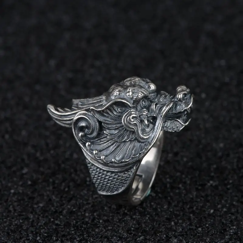 FNJ Панк Большой дракон кольцо 925 серебро Anillos Новая мода S925 серебро кольца для мужчин ювелирные изделия регулируемый размер 9 bague