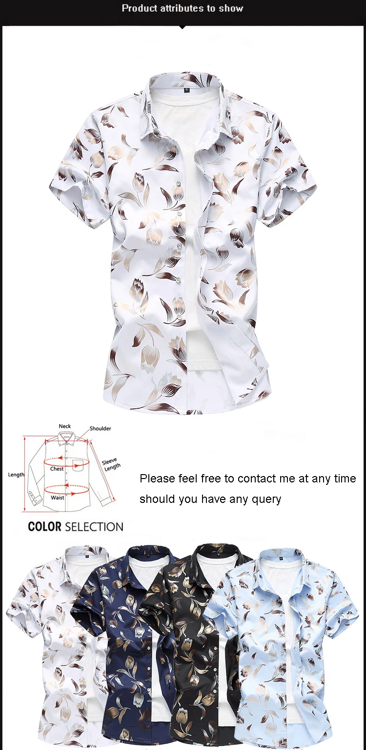 Новые Брендовые мужские рубашки с коротким рукавом Гавайские повседневные рубашки с цветочным принтом для мужчин Slim Fit плюс размер M-7XL модный принт Летний стиль