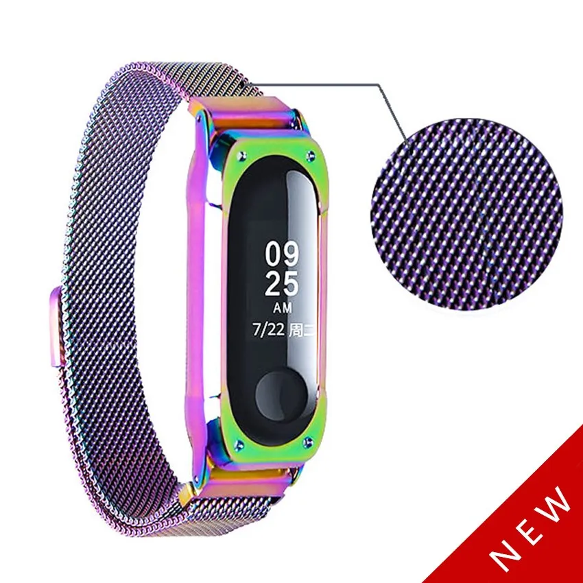 Многоцветные ремешки с магнитной пряжкой mi lanese для Xiaomi mi Band 3 металлический ремешок на запястье Безвинтовой браслет из нержавеющей стали mi Band 3