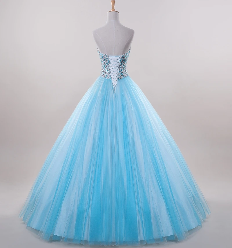 

Luxury Princess Blue Quinceanera Dresses Beaded Sparkling Crystal Ball Gown Sweet 16 dress lace up back prom dress vestidos