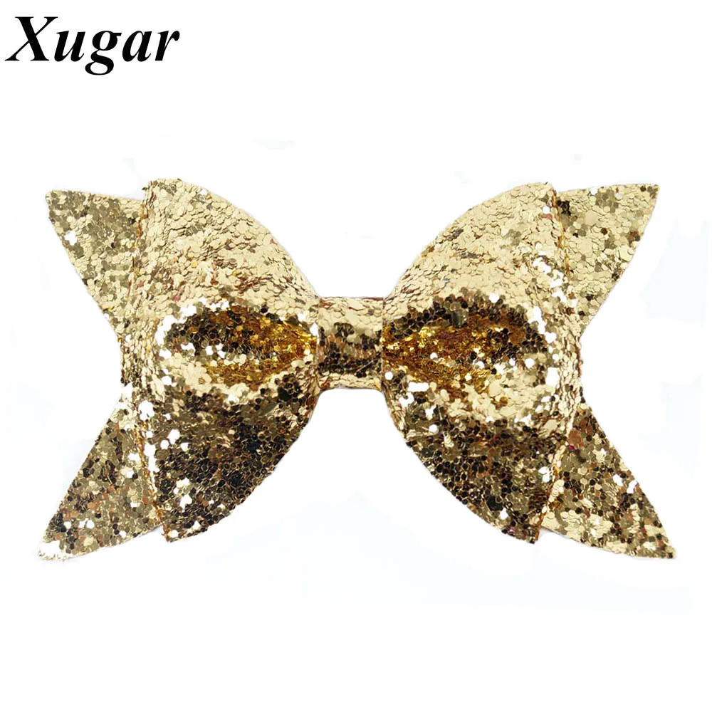 2 Pcs/lot 4'' Boutique Cute Solid Shining Glitter Hair Bows With Clip Hairpin For Dance Party Girl Children