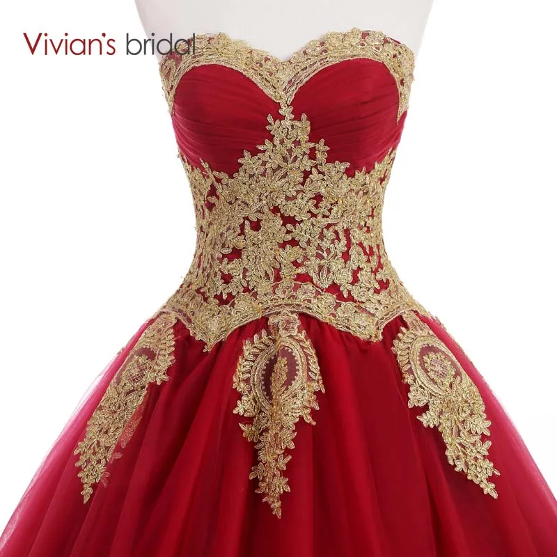 Платье Vivian's Bridal бордовое с сердечком длинное золотое кружевной аппликацией|muslim