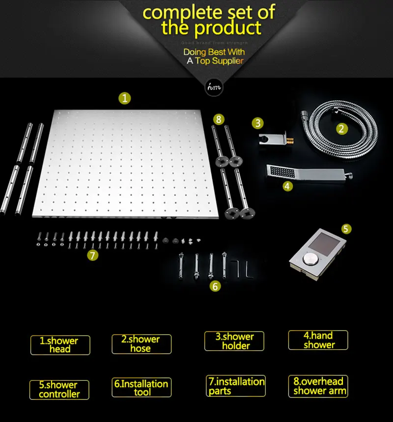 hm Intelligent Digital Display Rain Shower Set Installed in wall 2 Jets LED 24 Rainfall Thermostatic Touch Panel Mixer (25)