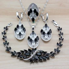 Прохладный в стиле панк Белый Черный Циркон Модные аксессуары 925 пробы серебро для женщин ювелирные наборы серьги/цепочки и ожерелья/брасле