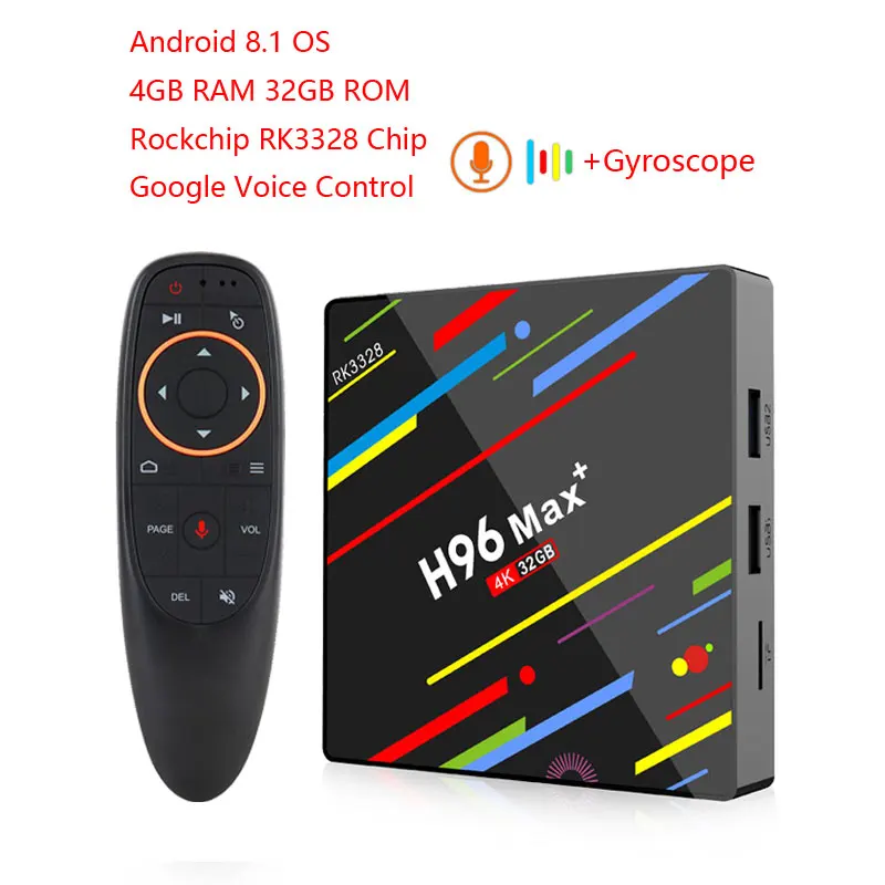 H96 Max Plus RK3328 Мини ТВ коробка ram 4G rom 32G 64G поддержка голосового пульта дистанционного управления для Android 8,1 smart tv box - Цвет: 4GB 32GB TV BOX G10S