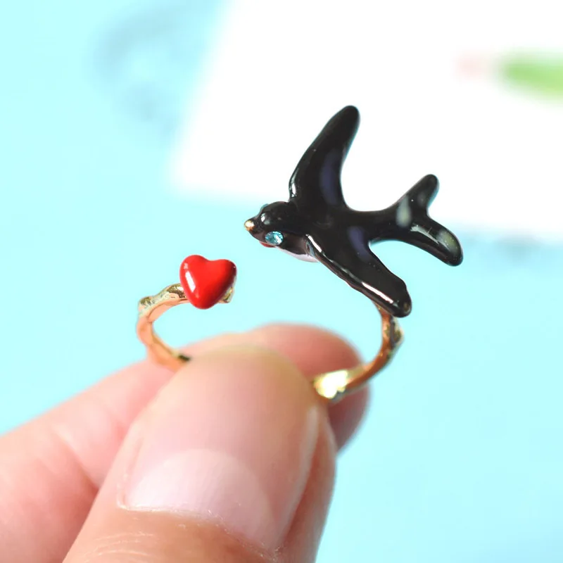 

New Adjustable Swallow Rings Cute Enamel Swallow Rings Gifts For Women Ladies Girls Designer Female Rings Gifts