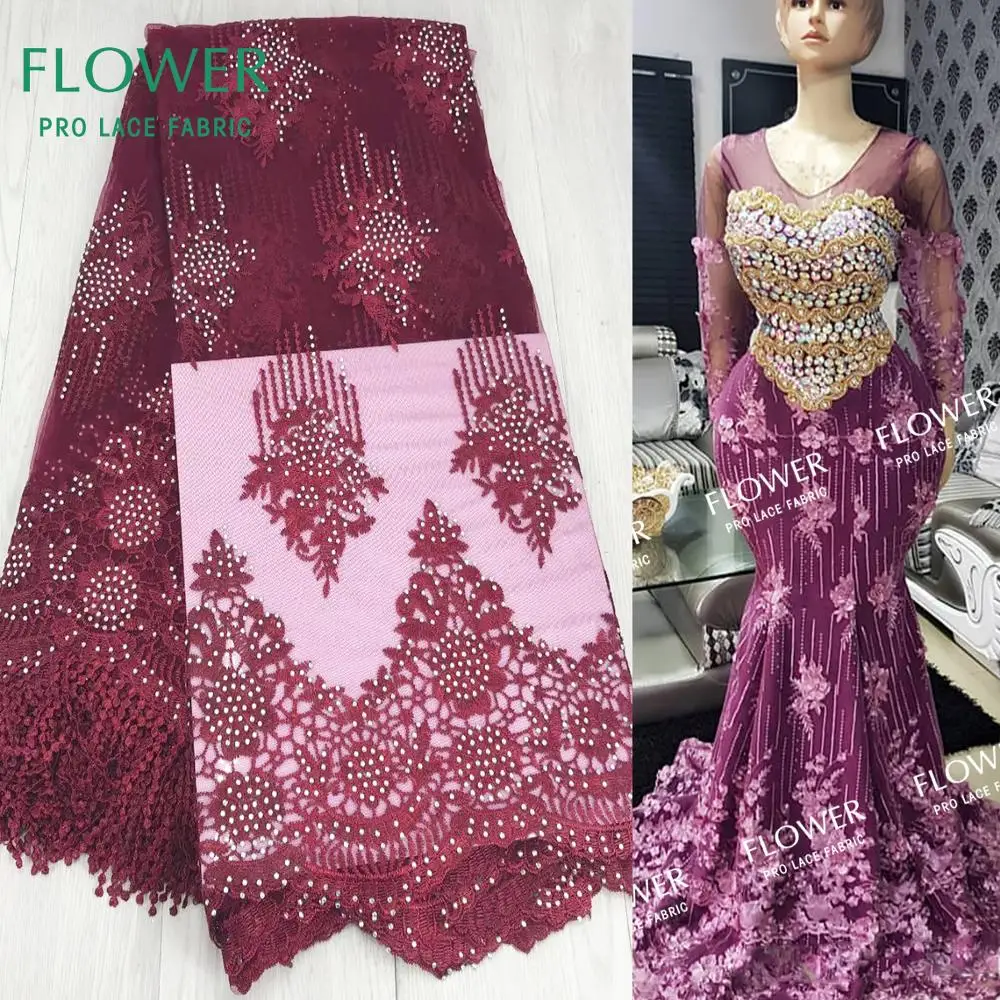 

Rhinestones Style 2019 Embroidery Mesh Lace Fabric French Stones Guipure Tassel Tulle Material For Bridal Wedding Voile Sewing