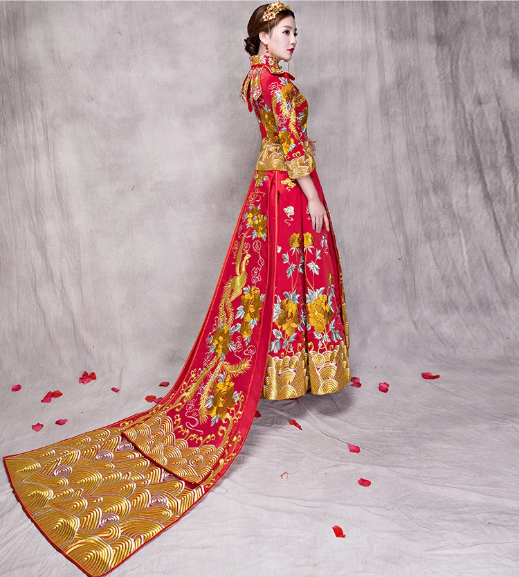 Красный традиционный Show невесты вышивка cheongsam замуж костюмы в ...